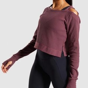 Gymshark Women's Dusty Plum Cut-Out Cropped Long Sleeve Top
